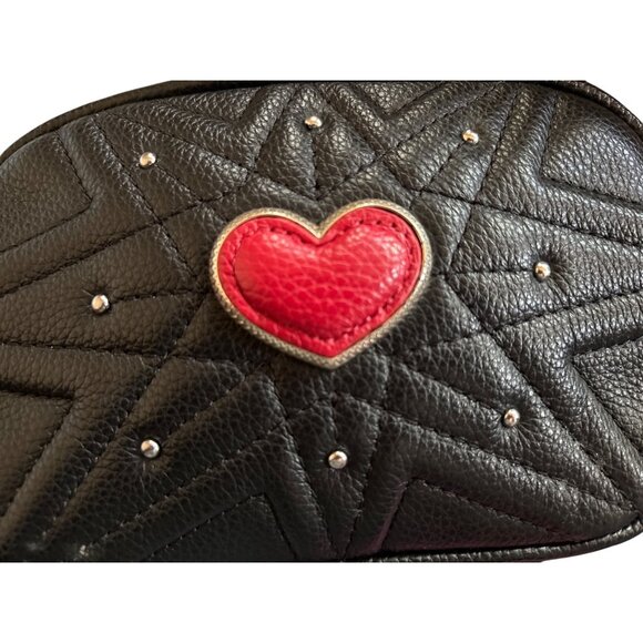 Brighton Cupid Mini Camera Bag Black Red Heart Leather Zippers Dust Bag EUC - Picture 4 of 11